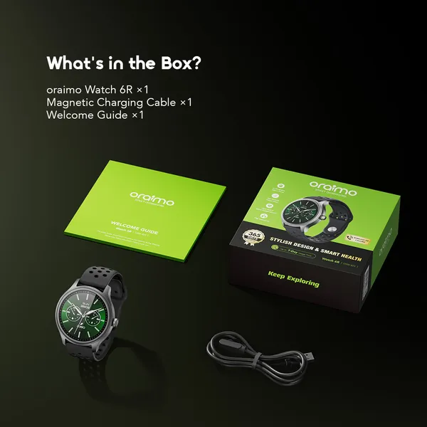 [NEW ARRIVAL] Oraimo Watch 6R 1.39'' Anti-Scratch IP68 Smart Watch, Anti-Scratch Panda Glass, Heart Rate & Blood Oxygen Monitor, IP68 Waterproof, AI Generated Watch Faces.