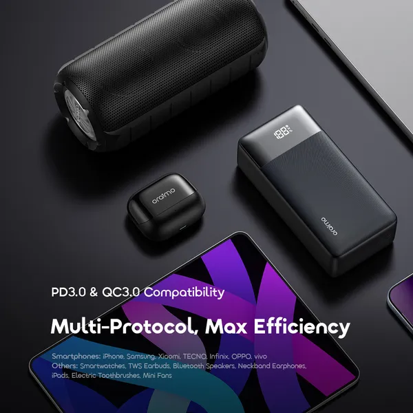 oraimo Power Bank PowerNova QF1 27000mAh 22.5W Two-Way Fast Recharging Charge Phone to 60% in 30 Mins, Smart Digital Display.