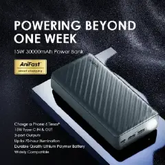 Oraimo Power Bank  30000mAh Powerbox 300 Lit  15W Type-C IN & OUT 3A Fast Charging (111Wh),Multi-Protection Safety System.