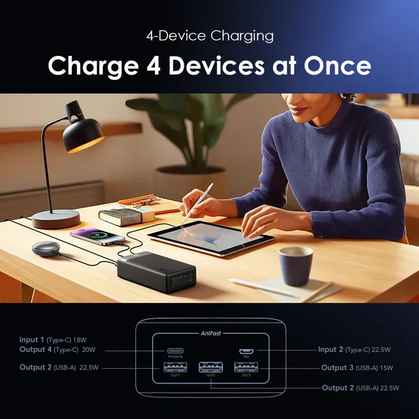 Oraimo  Power Bank PowerBox 400 Vision OPB-7400Q 22.5W 40,000mAh 4 Output & 2 input Ports & LED Display-40,000mAh ,Fully charge phone up to 8 times.