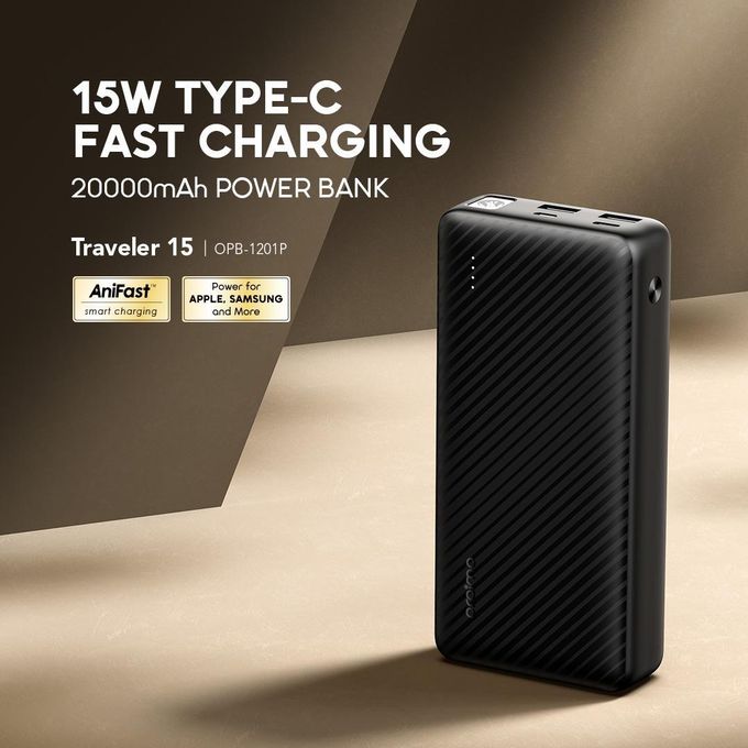 Oraimo Power Bank Traveler 15 OPB-1201P 15W 20,000mAh Fast charging power bank with Type C Output ,15W Fast Charging, Type-C Output + Multiple Ports, LED Power Indicator, Universal Compatibility