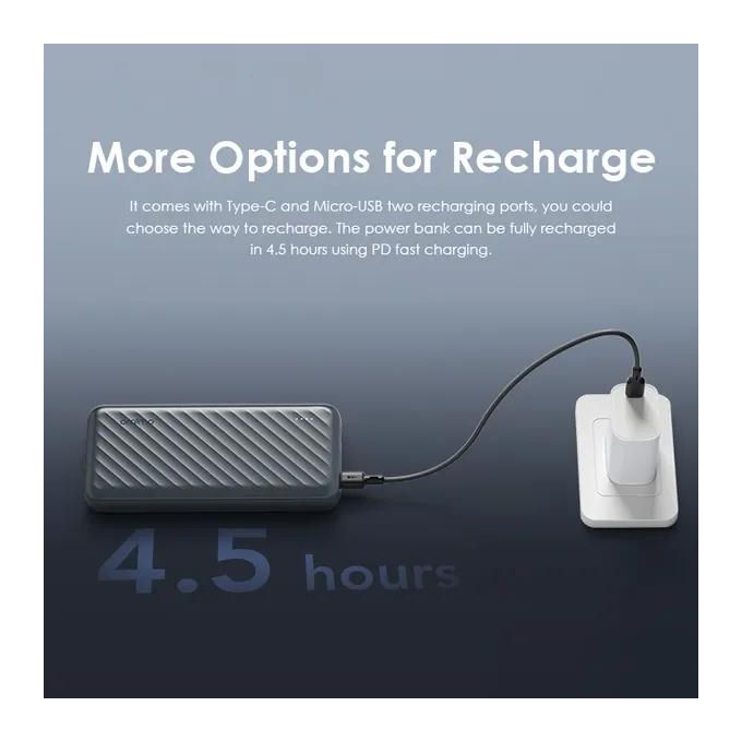 Oraimo Power Bank Slice Link Pro OPB-P7101 22.5W super fast charging power bank with built in Lightning(Iphone), Type C & Micro USB cables.