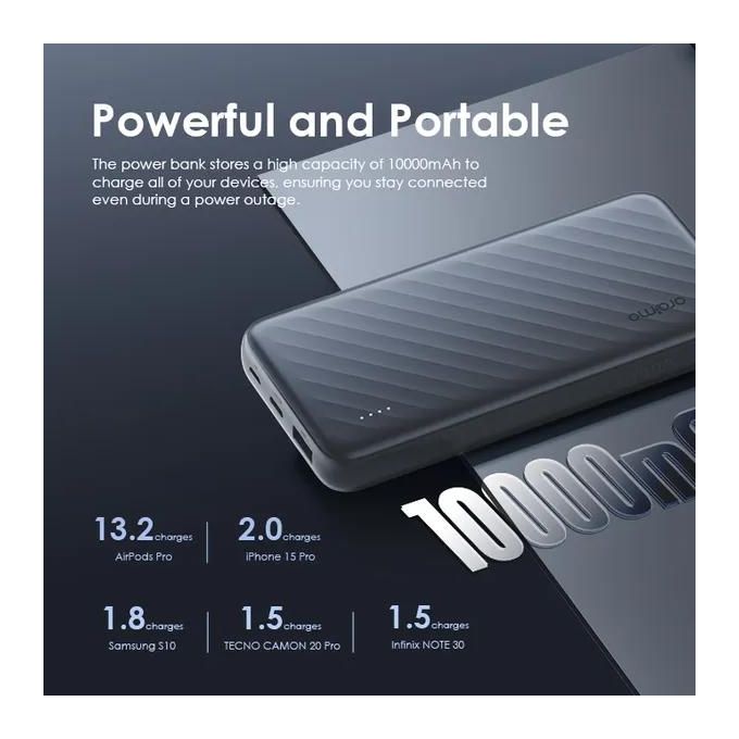 Oraimo Power Bank Slice Link Pro OPB-P7101 22.5W super fast charging power bank with built in Lightning(Iphone), Type C & Micro USB cables.
