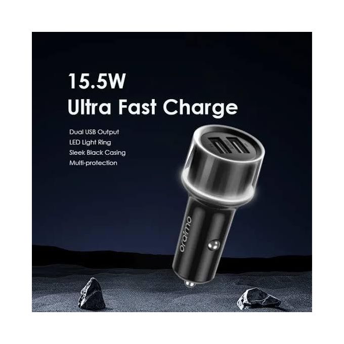 Oraimo OCC-1152D Dual USB Fast Car Charger, 15.5W with 3-in-1 Charging Cable – Fast Car Charging Adapter, Tangle-Free Cable, LED Indicator, Lightweight Design