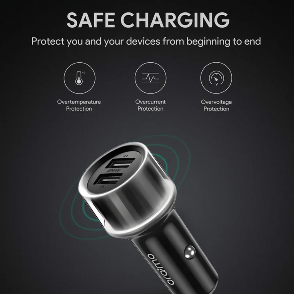 Oraimo OCC-1152D Dual USB Fast Car Charger, 15.5W with 3-in-1 Charging Cable – Fast Car Charging Adapter, Tangle-Free Cable, LED Indicator, Lightweight Design