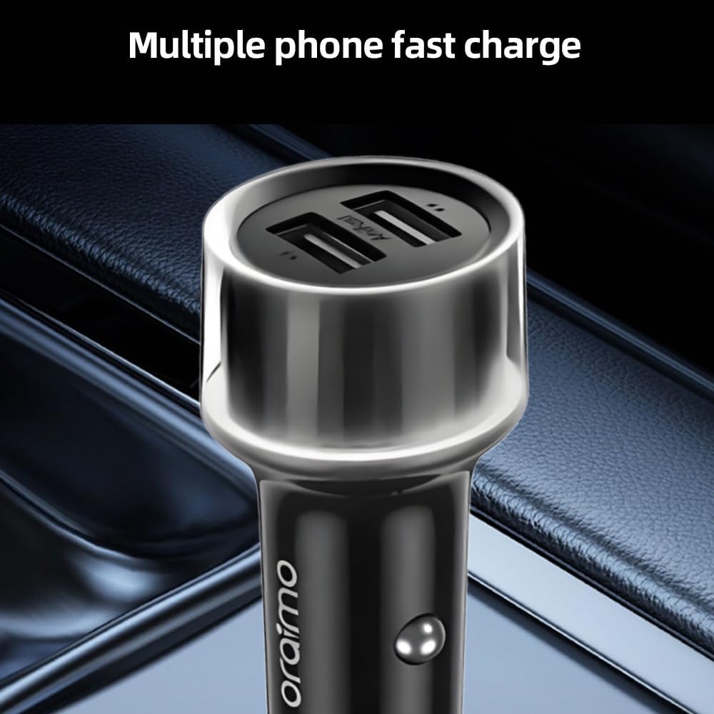 Oraimo OCC-1152D Dual USB Fast Car Charger, 15.5W with 3-in-1 Charging Cable – Fast Car Charging Adapter, Tangle-Free Cable, LED Indicator, Lightweight Design