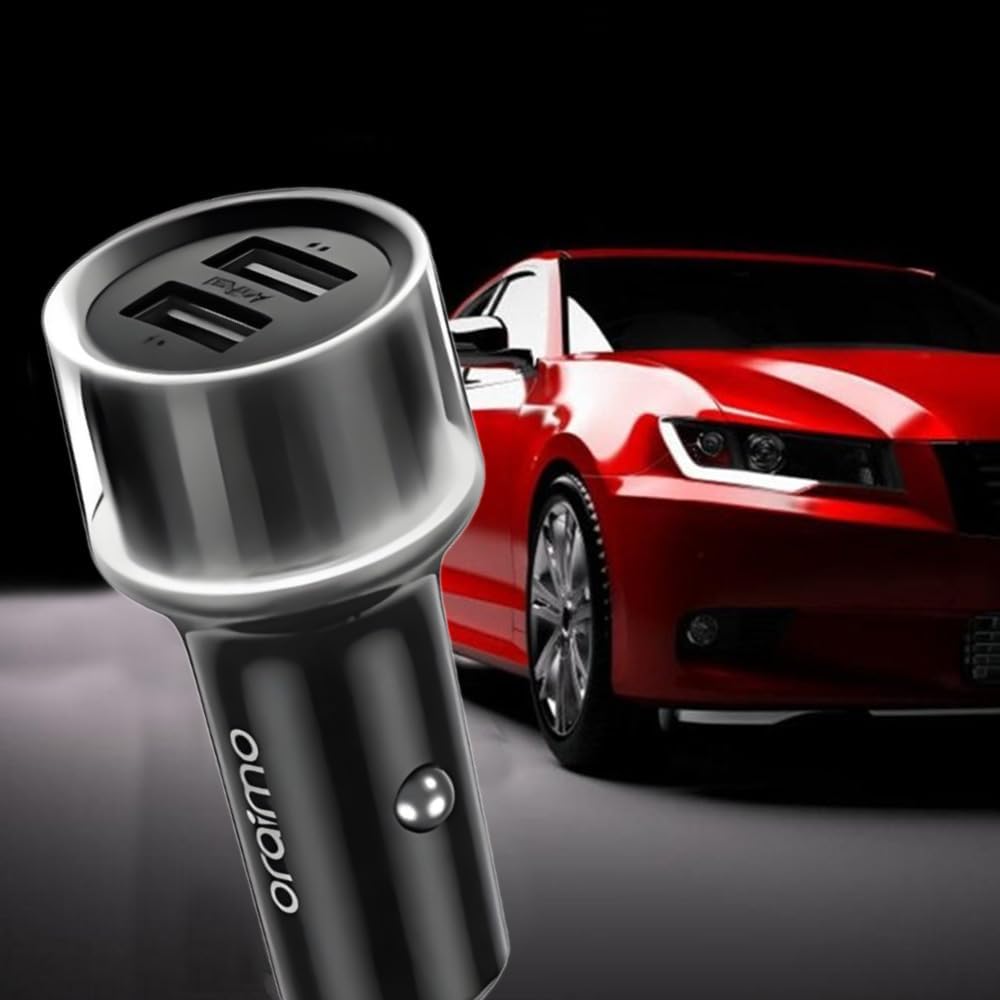 Oraimo OCC-1152D Dual USB Fast Car Charger, 15.5W with 3-in-1 Charging Cable – Fast Car Charging Adapter, Tangle-Free Cable, LED Indicator, Lightweight Design