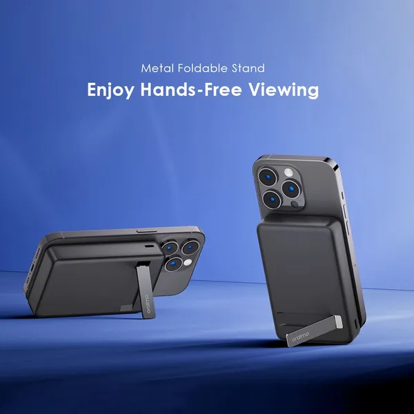 oraimo Wireless and Wired Power Bank MagPower 15 10000mAh,3-Device Charging, 10N Strong Magnetic Attachment,15W Wireless Charge,Foldable Stand,Wide Compatibility,V0 Fireproof Material.