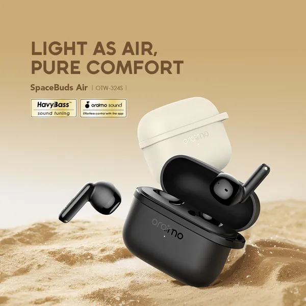 Oraimo Wireless Earbuds OTW-324S SpaceBuds Air  with Half-In-Ear Comfort and 38-Hour Playtime,Free Anti-Lost Lanyard Included.