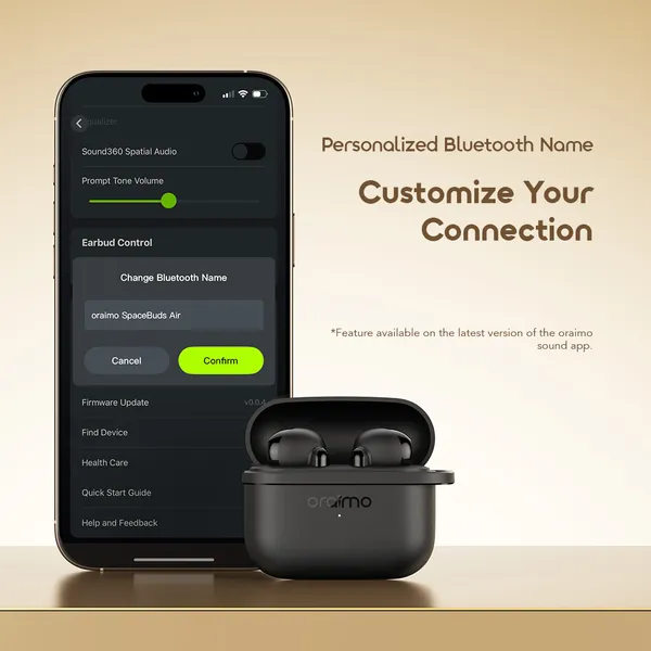 Oraimo Wireless Earbuds OTW-324S SpaceBuds Air  with Half-In-Ear Comfort and 38-Hour Playtime,Free Anti-Lost Lanyard Included.