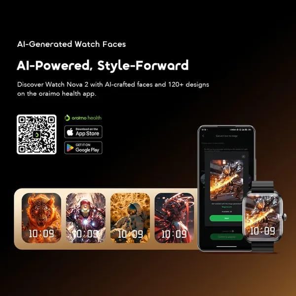 Oraimo Nova 2 Smart Watch OSW-814 – 2.01″ AMOLED Touchscreen, Bluetooth 5.3 Calling, Health & Fitness Tracker, 100+ Sports Modes, IP68 Water-Resistant