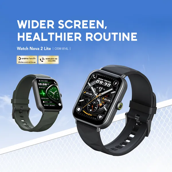 oraimo Watch Nova 2 Lite 1.93'' AMOLED Full Touch Color Screen Smart Watch,Anti Scratch Panda Glass,Ip68 Waterproof,Blood Oxygen and Heart rate Monitor,AI Generated Watch Faces