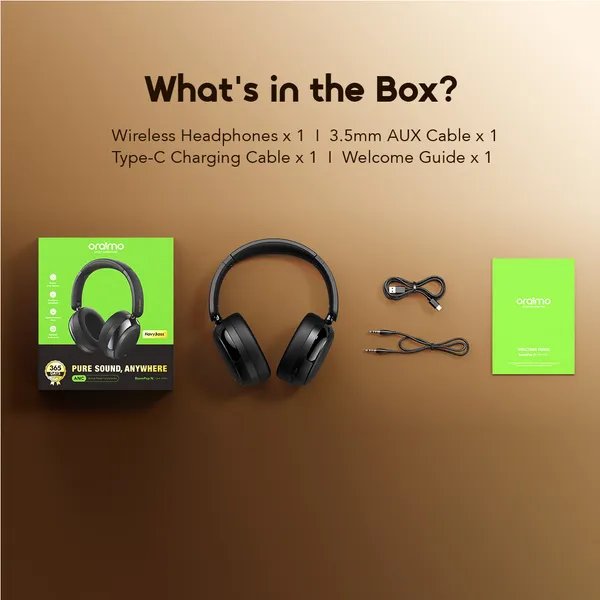 oraimo BoomPop N Wireless Hybrid Noise Cancelling Over-Ear Headphones,65-hr Long Playtime,Foldable Design,Dual Device Connection, Game Mode,Enhanced Bass Boost Wireless and Wired Connectivity.