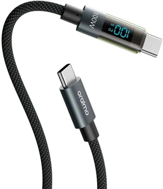 oraimo OCD-175CC USB-C to USB-C Fast Charging Cable 100W 5A Charging & High-Speed Data Sync For USB-C Devices, Length 1.2M,,Real-Time Digital Display,Type-C to Type-C