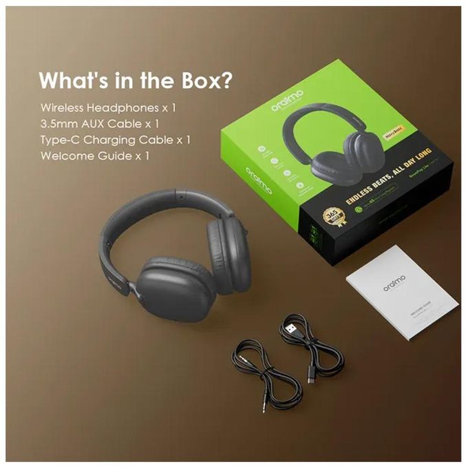 Oraimo BoomPop Lite ENC Over-Ear Wireless Headphones,60-Hour Long Playtime,Charge 10 Mins, Play 600 Mins,Sound360 Spatial Audio,Portable & Foldable Dual-device Connectivity