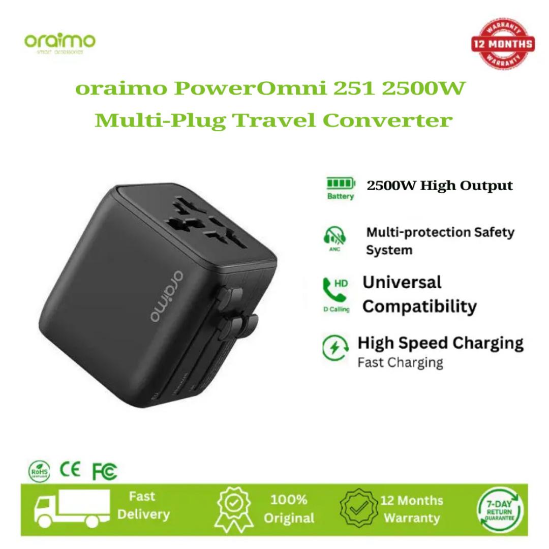 ORAIMO Multi-Plug Power Omni 251 2500W Travel Converter, Portable Mini Design, Dual Fuses & Multiple Protection