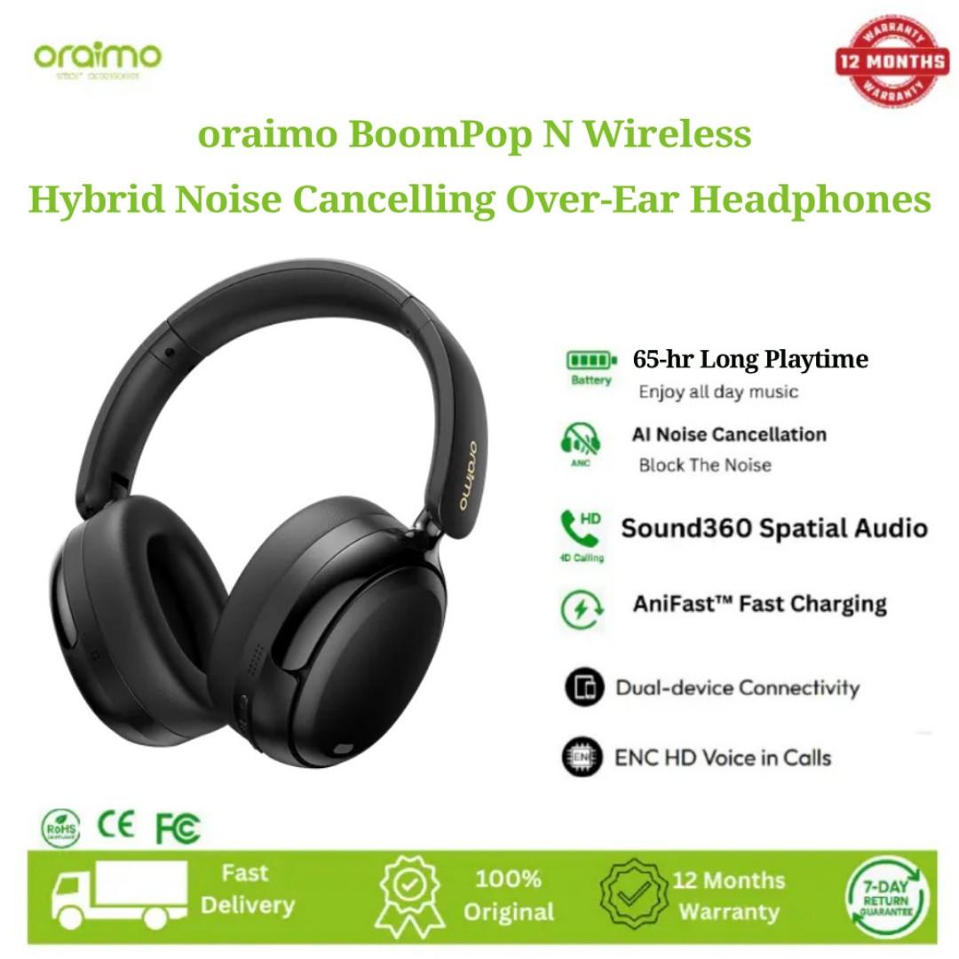 oraimo BoomPop N Wireless Hybrid Noise Cancelling Over-Ear Headphones,65-hr Long Playtime,Foldable Design,Dual Device Connection, Game Mode,Enhanced Bass Boost Wireless and Wired Connectivity.