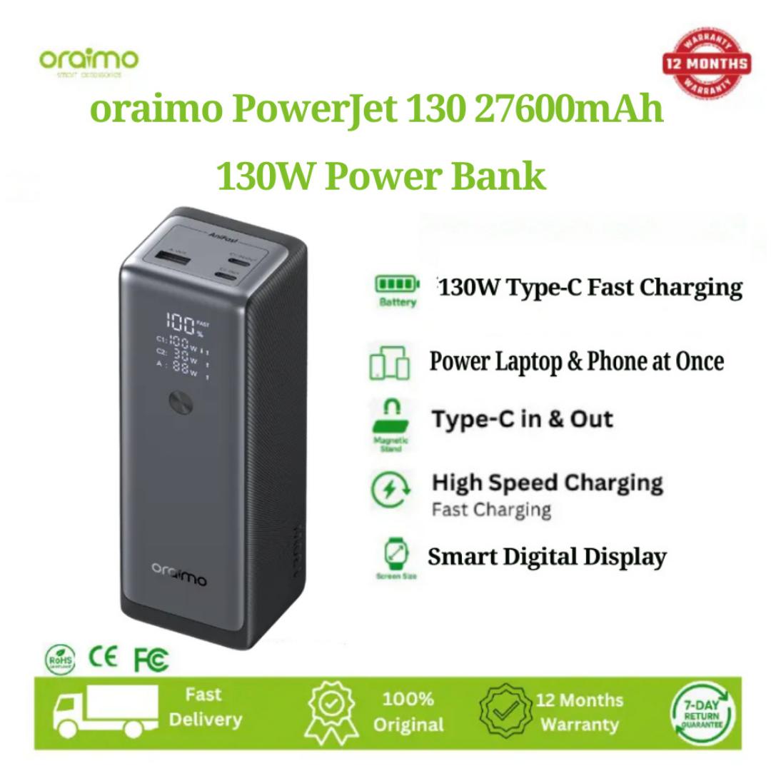 ORAIMO Power Bank Laptops & Phones Fast Charging PowerJet 130 27600mAh 130W Type-C Fast Charging  Smart Digital Display ,Charge Power bank to 100% in 1.5hrs (100 W)