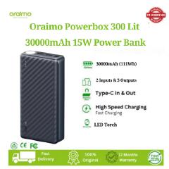 Oraimo Power Bank  30000mAh Powerbox 300 Lit  15W Type-C IN & OUT 3A Fast Charging (111Wh),Multi-Protection Safety System.