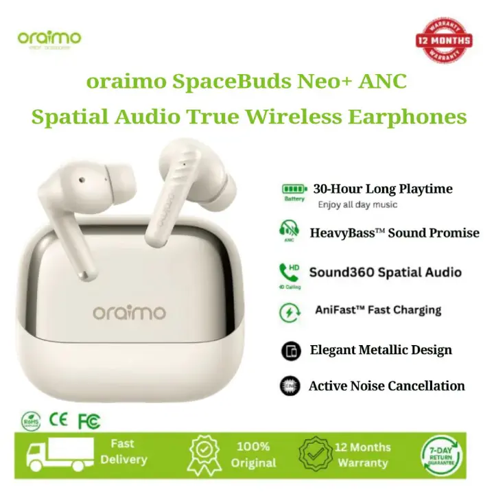 [NEW ARRIVAL] Space Buds Neo+ ANC Spatial Audio True Wireless Earphones, Immersive Music Pleasure,30-Hour Long Playtime,2-Mic Call Noise Cancellation Clear Call, Everywhere,IPX4 Water Resistance