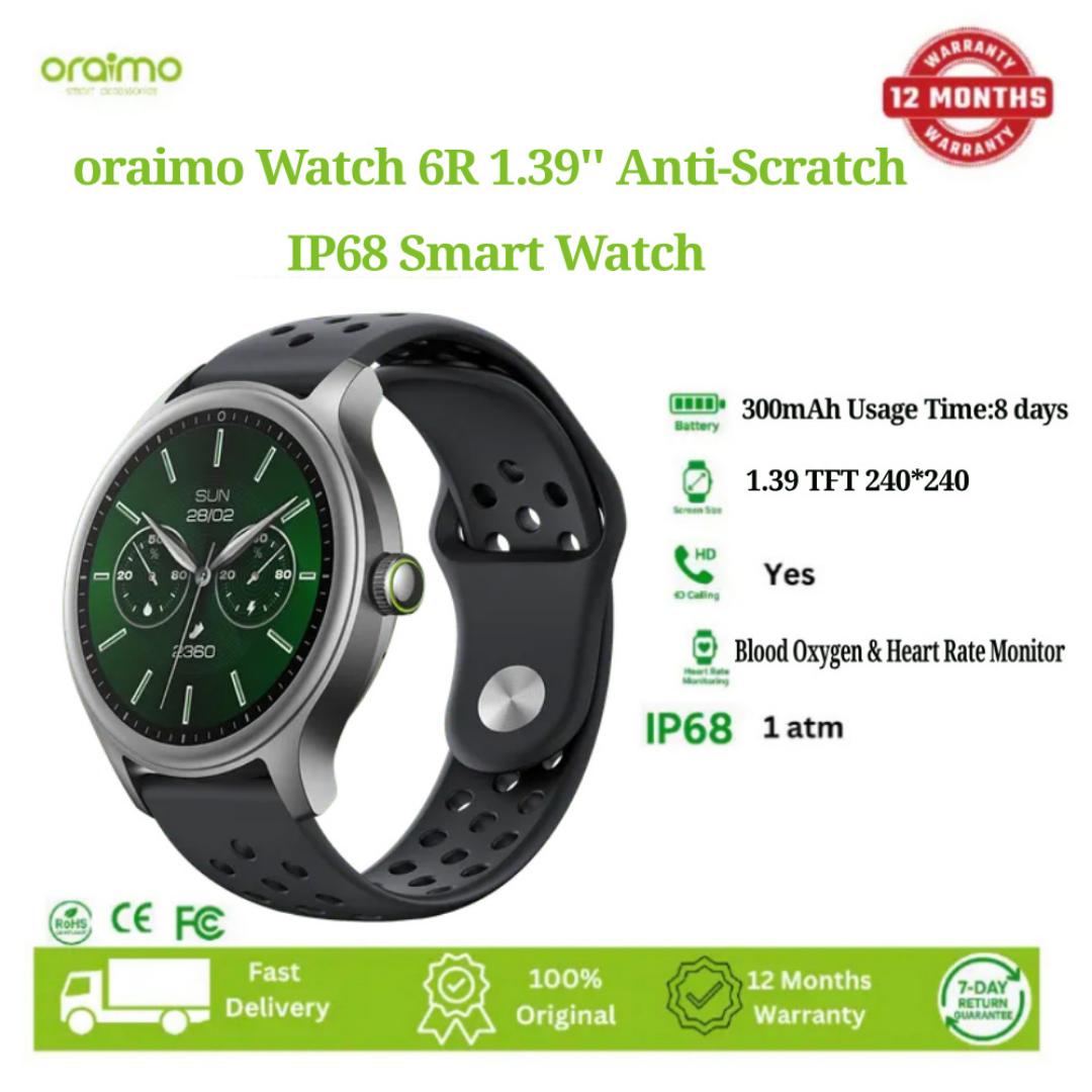 [NEW ARRIVAL] Oraimo Watch 6R 1.39'' Anti-Scratch IP68 Smart Watch, Anti-Scratch Panda Glass, Heart Rate & Blood Oxygen Monitor, IP68 Waterproof, AI Generated Watch Faces.
