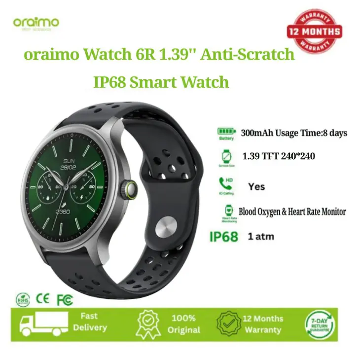 [NEW ARRIVAL] Oraimo Watch 6R 1.39'' Anti-Scratch IP68 Smart Watch, Anti-Scratch Panda Glass, Heart Rate & Blood Oxygen Monitor, IP68 Waterproof, AI Generated Watch Faces.