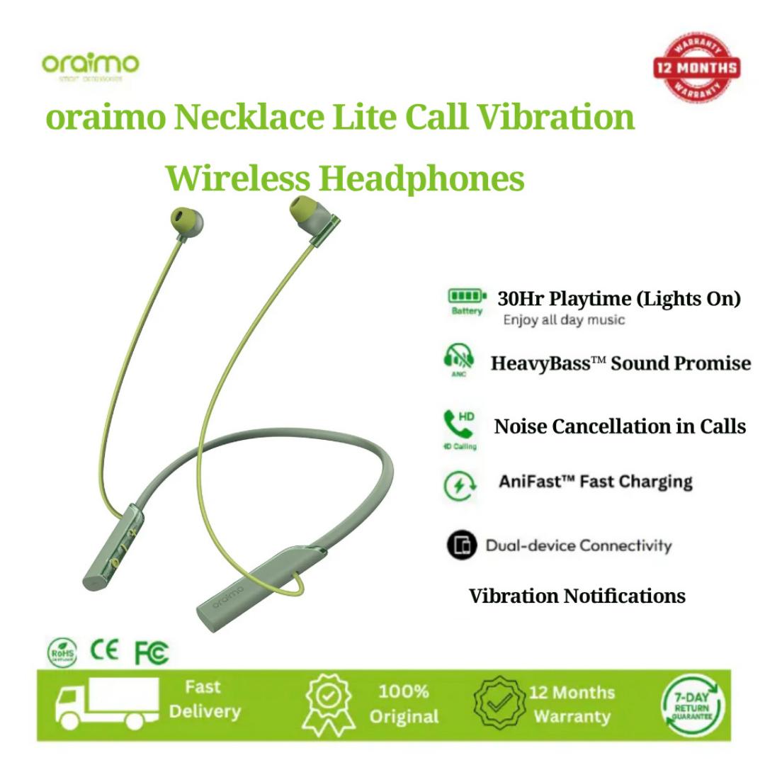 [Annivesary Offer] Oraimo Necklace Lite Call Vibration Wireless Headphones Audio and Video Sync in Game Noise Cancellation in Calls Dual Device Connection 30-hour Long Playtime Neck band