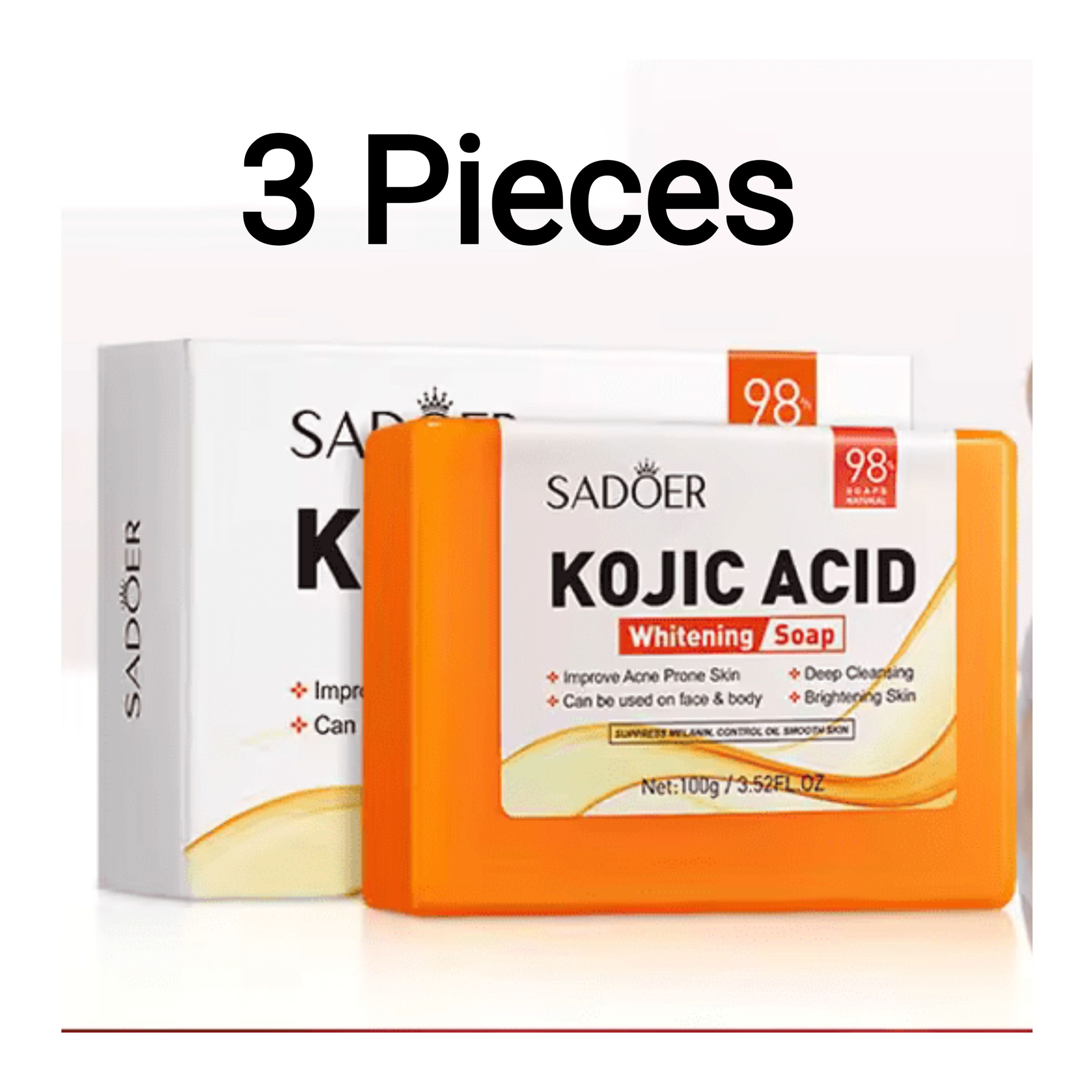 Sadoer 3 Pieces Kojic Soap, Kojic Acid Soap, For Anti Acne, Deep Cleaning and Like Vitamin C, Skin Brightening and Whiten Dark spots