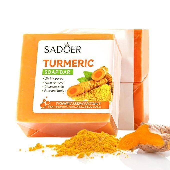 SADOER 3 Pieces Turmeric Face Soap, Sadoer Tumeric SoapLike Vitamin C, Anti Acne Soap, Skin Moisturizing, Deep Cleansing, Acne Removal, Skin Repair Face & Body Tumeric Soap