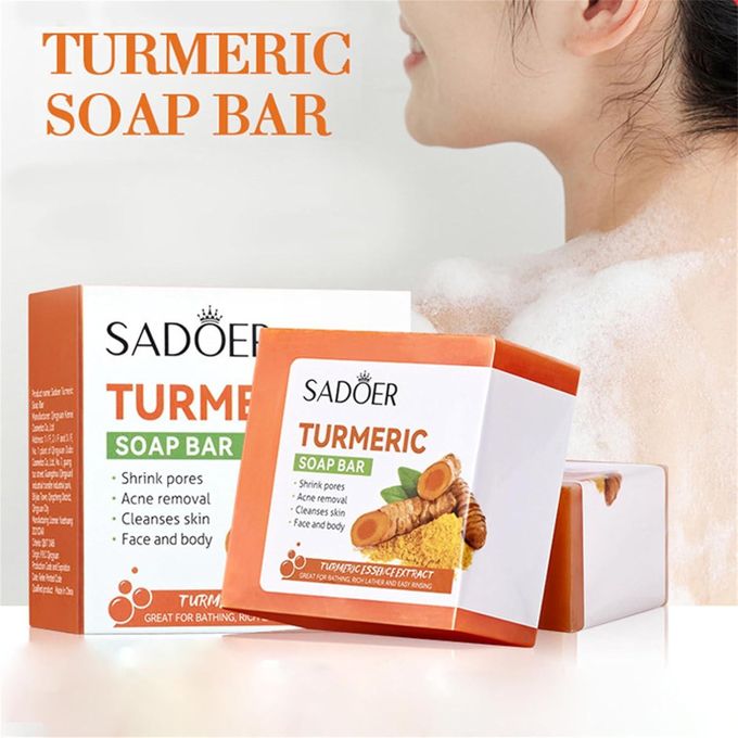 Sadoer 2 in 1 Set of Tumeric Anti Oxidation Turmeric Soap Bar + Turmeric Serum Anti Acnes, Like Vitamin C, it is Effective in Acne Removal, Pore Shrinking and Skin Tone Brightening