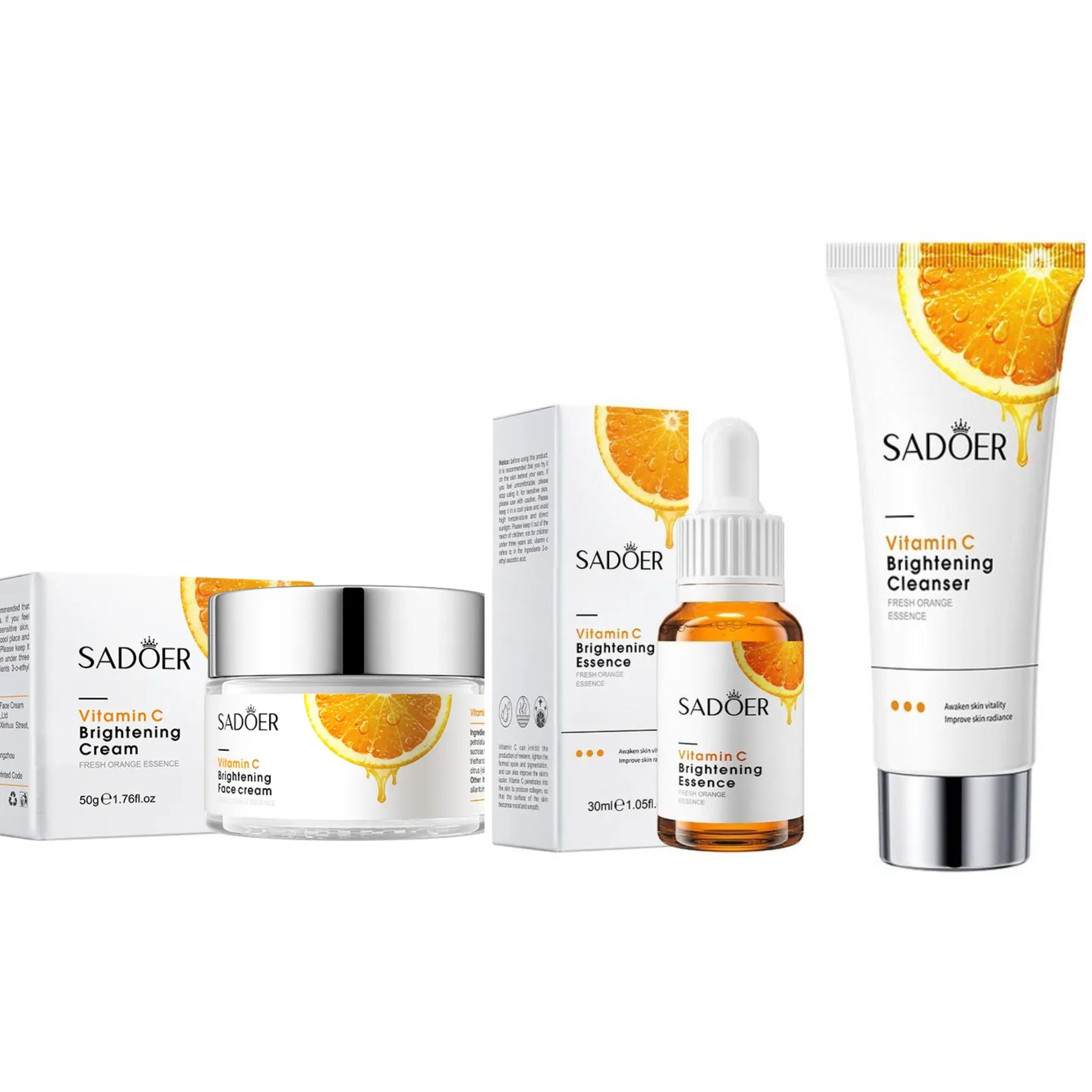 SADOER 3 in 1 Skin Care Set, Vitamin C Cream + Foaming Face Cleanser, Face Wash Cleanser + Face Brightening Vitamin C Essence