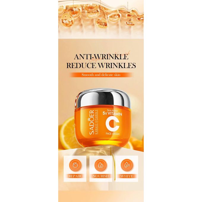 Sadoer 2 in 1 Skin Active 5x Vitamin C Cream +  5 x Vitamin C Serum Complementary, For Deep Hydration, Whitening Dark Spots, Moisturizing, Skin Tone Brightening and Skin Nourishment