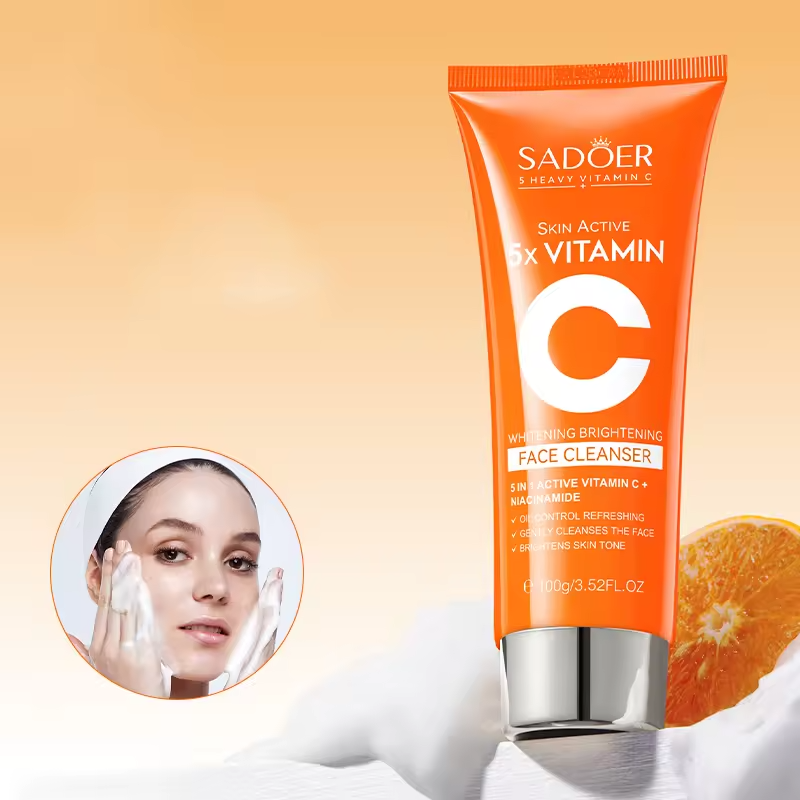 Sadoer 3 in 1 Skin Active 5 X Vitamin C  Cleanser  +  Vitamin C Serum for Deep Hydration and Skin Water Locking, Brightening the Skin Tone, Nourish The Skin, Whiten Spot