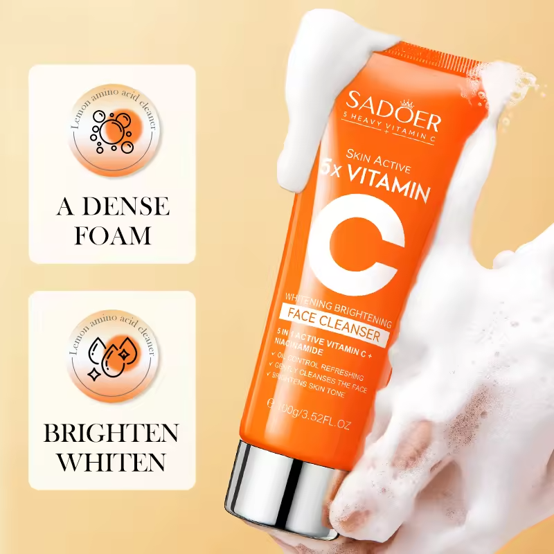 Sadoer Skin Active 5 X Vitamin C Whitening and Brightening Face Cleanser , With Niacinamide, for Oil Control, Gentle Cleansing, Brightening Skin Tone