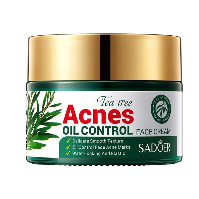 SADOER Tea Tree Acnes Oil Control Face Cream with Tea Tree Extract. Heals Acne, Fades ACNE Marks, Soothes, Repairs, Moisturizes, Makes skin elastic