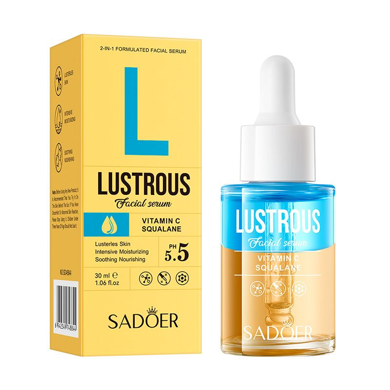 2 in 1 SADOER Vitamin C Squalane Lustrous Facial Serum + Hyaluronic Rosehip Oil Hydrating Facial Serum for Intensive Hydration, Even Skin Tone, Moisturizing, Soothing , Nourishing
