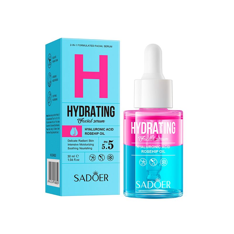 2 in 1 SADOER Vitamin C Squalane Lustrous Facial Serum + Hyaluronic Rosehip Oil Hydrating Facial Serum for Intensive Hydration, Even Skin Tone, Moisturizing, Soothing , Nourishing
