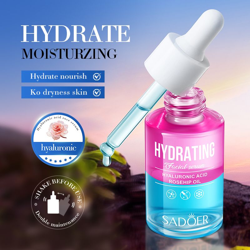 2 in 1 SADOER Vitamin C Squalane Lustrous Facial Serum + Hyaluronic Rosehip Oil Hydrating Facial Serum for Intensive Hydration, Even Skin Tone, Moisturizing, Soothing , Nourishing