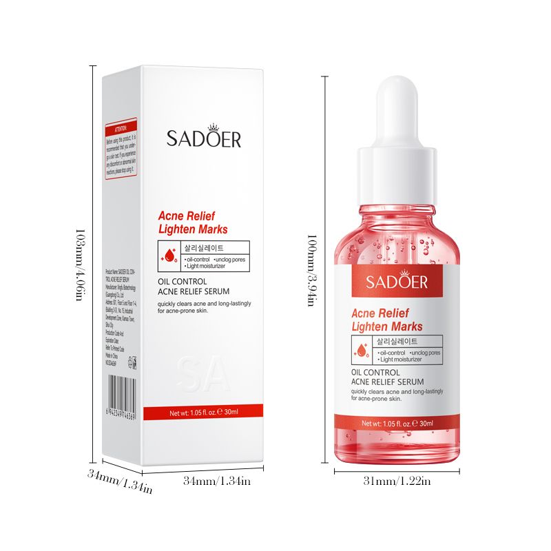 SADOER Acne Relief Serum , Lighten Marks, Oil Control Acne Relief Serum Salicylic Acid Serum, Can Add Vitamin C,Salicylic Acid Serum, Deeply Refreshing and Replenishing,, Rejuvenates and Increase Glow