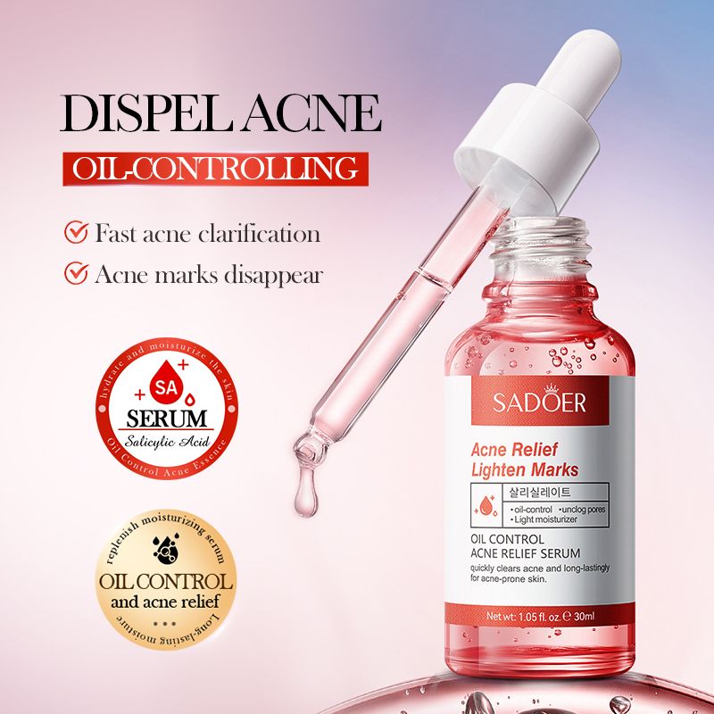 SADOER Acne Relief Serum , Lighten Marks, Oil Control Acne Relief Serum Salicylic Acid Serum, Can Add Vitamin C,Salicylic Acid Serum, Deeply Refreshing and Replenishing,, Rejuvenates and Increase Glow