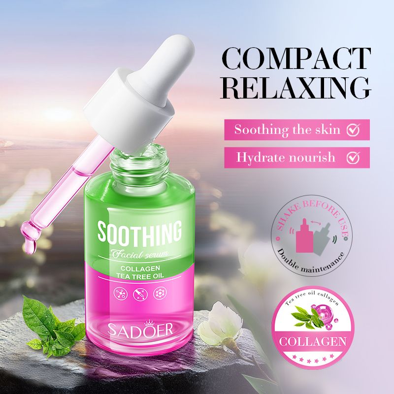 SADOER Collagen and Tea Tree Oil Soothing Face Serum, Moisturizing, Improve Dry Skin, Can add Vitamin C, Intensive Moisturising, Nourishing, Improve Dry Skin, Smoothing Collagen and Tea Tree ingridien