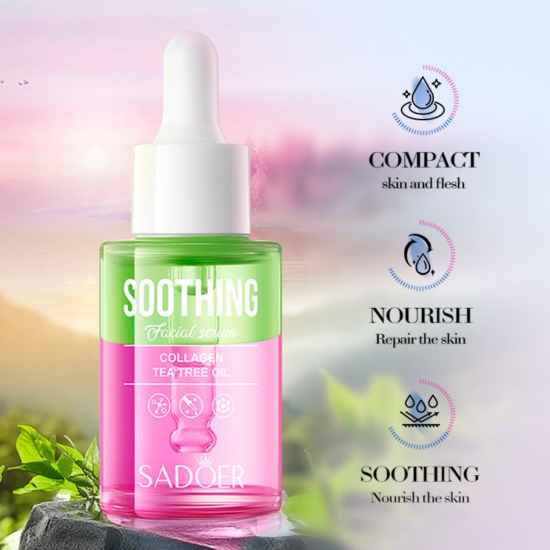 SADOER Collagen and Tea Tree Oil Soothing Face Serum, Moisturizing, Improve Dry Skin, Can add Vitamin C, Intensive Moisturising, Nourishing, Improve Dry Skin, Smoothing Collagen and Tea Tree ingridien