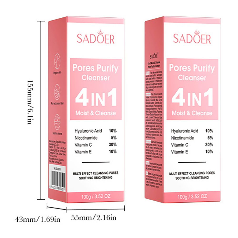 Sadoer 2 in 1 Set of 4 in 1 Face Serum + Facial Cleanser, Contains Vitamin C, Nicotinamide (Niacinamide), Hyaluronic and Vitamin E, Purify Skin, Brighten Skin Tone, Moisturizing, Repair and Nourish