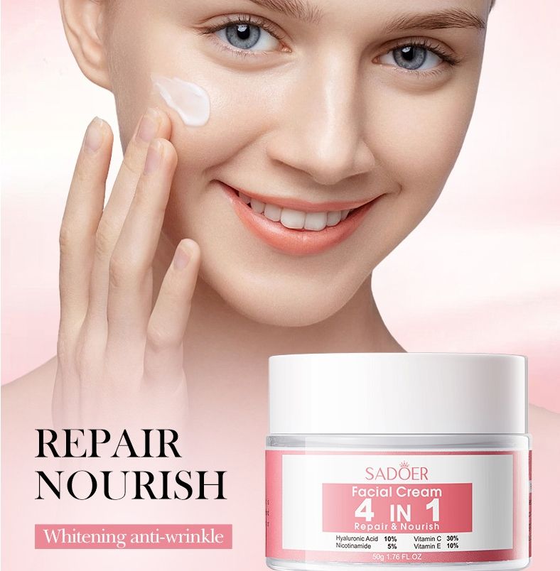 Sadoer 2 in 1 Set of 4 in 1 Face Serum + Face Cream, Contains Vitamin C, Nicotinamide (Niacinamide), Hyaluronic and Vitamin E, Purify Skin, Brighten Skin Tone, Moisturizing, Repair and Nourish Set