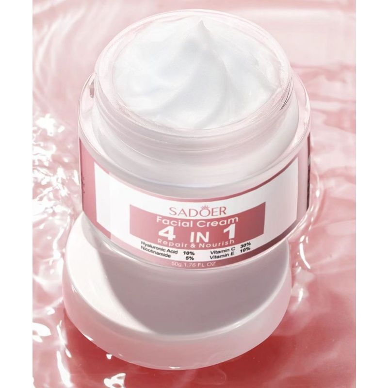 Sadoer 3 in 1 Set of 4 in 1 Face Serum + Face Cream,+ Cleanser, Contains Vitamin C, Nicotinamide (Niacinamide), Hyaluronic and Vitamin E, Purify Skin, Brighten Skin Tone, Moisturizing, Repair and Nour