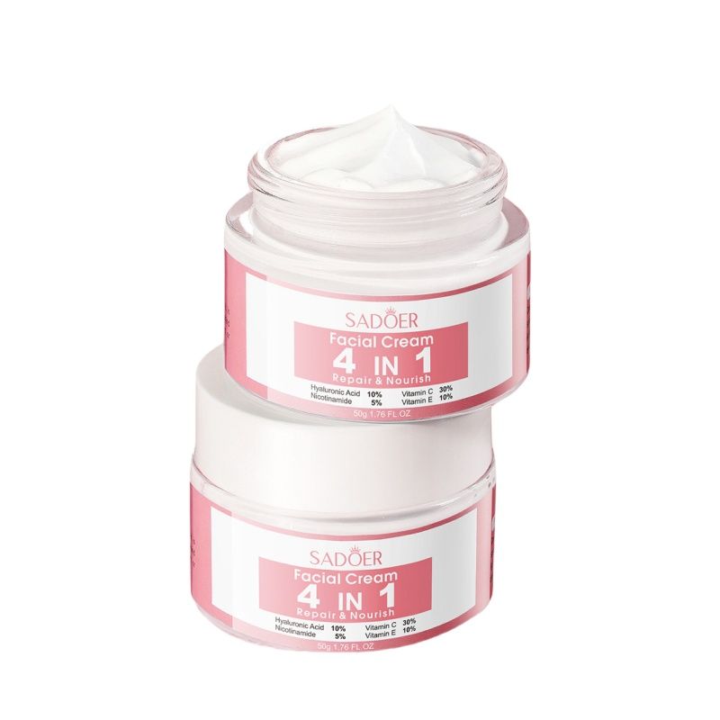 Sadoer 3 in 1 Set of 4 in 1 Face Serum + Face Cream,+ Cleanser, Contains Vitamin C, Nicotinamide (Niacinamide), Hyaluronic and Vitamin E, Purify Skin, Brighten Skin Tone, Moisturizing, Repair and Nour