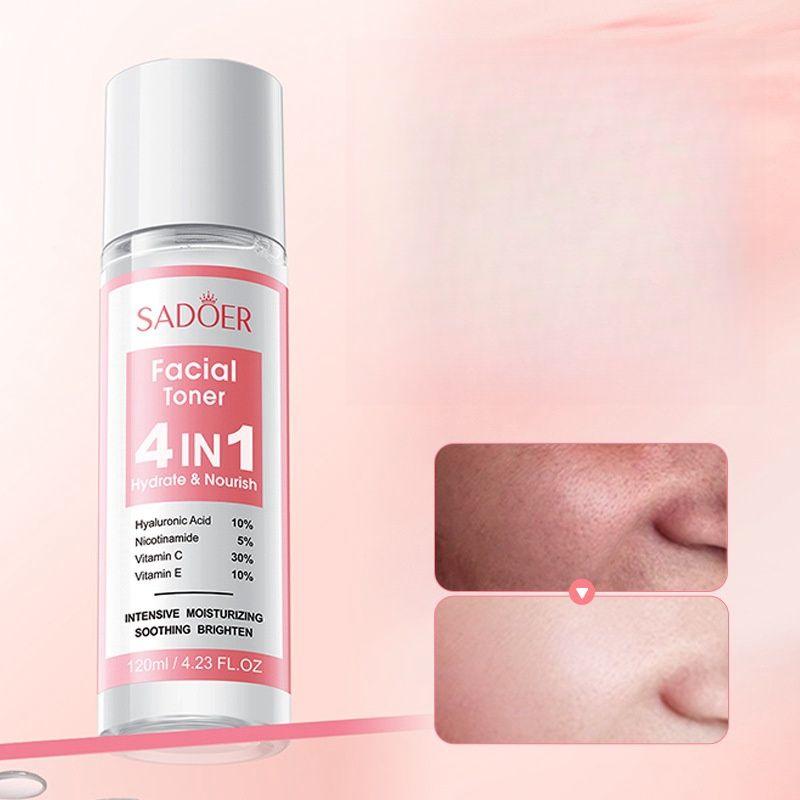 Sadoer 4 PCS Set of 4 in 1 Face Serum + Face Cream,+ Cleanser + Face Toner Contains Vitamin C, Nicotinamide (Niacinamide) Hyaluronic and Vitamin E, Purify Skin, Brighten, Moisturizing, Repair, Nourish