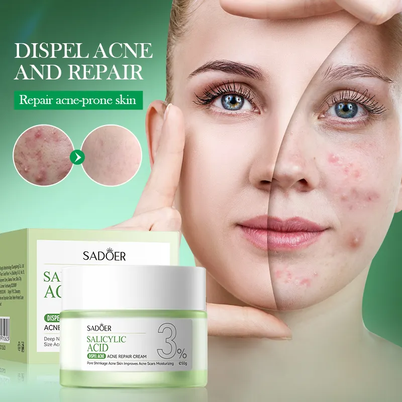 SADOER 3 in 1 Set, Acne Repair Serum + Repair Cream +  Cleanser with 3% Salicylic Acid Collagen Peptide and Niacinamide, Centella Asiatica and Niacinamide, can add Vitamin C ,Remove Acne, Moisturize,