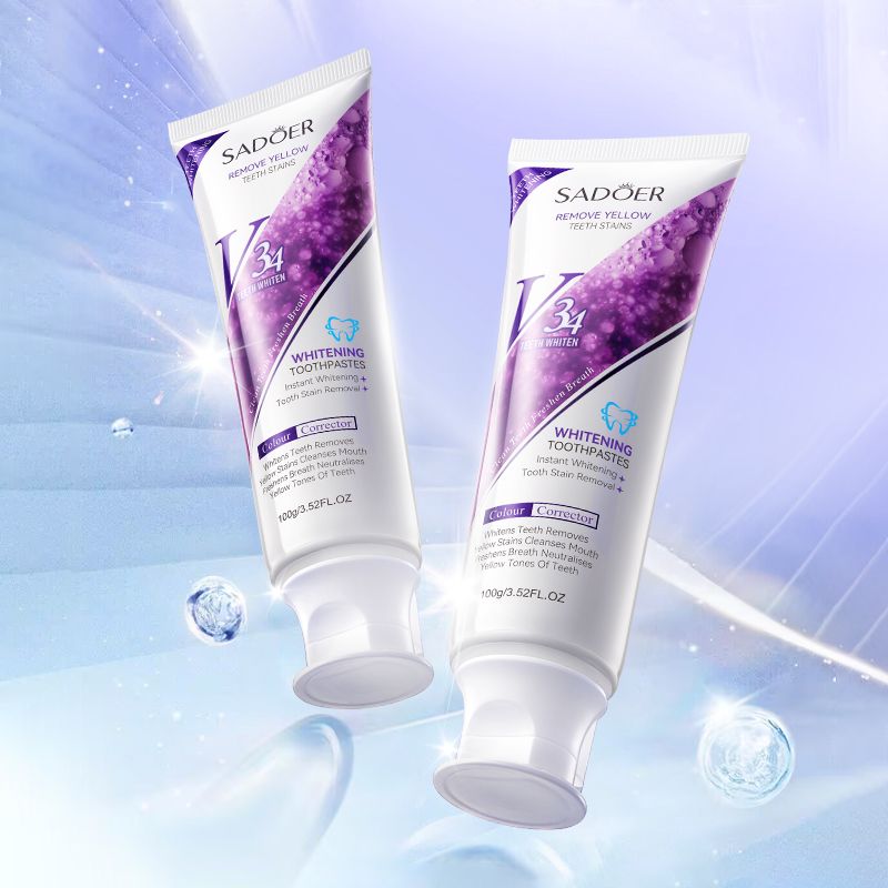SADOER Teeth Whitenining Toothpaste, V34 Teeth Whitener, Clean Teeth, Fresh Breath, Tooth Stain Removal