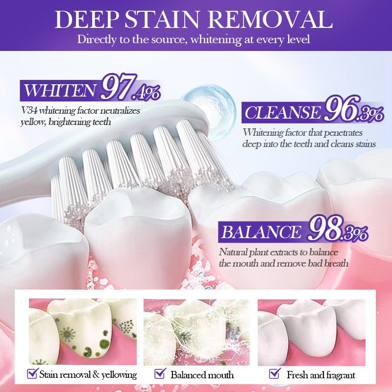 SADOER Teeth Whitenining Toothpaste, V34 Teeth Whitener, Clean Teeth, Fresh Breath, Tooth Stain Removal